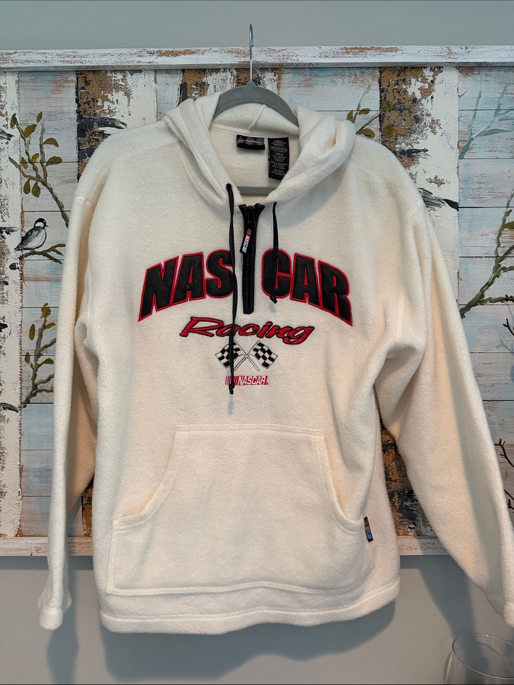 Nascar White Zip-Up Fleece Hoodie with Red & Black Logo